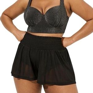 TORRID 6X Swim Shorts Cover-Up Semi-Sheer Mesh Smocked Waist Flowy NWT Size 6X‎